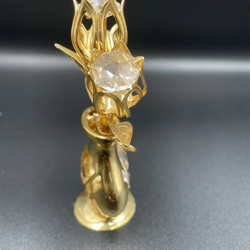 Matashi 24K Gold Plated Crystal Studded Tulip‎ Flower Bouquet Butterfly in Vase